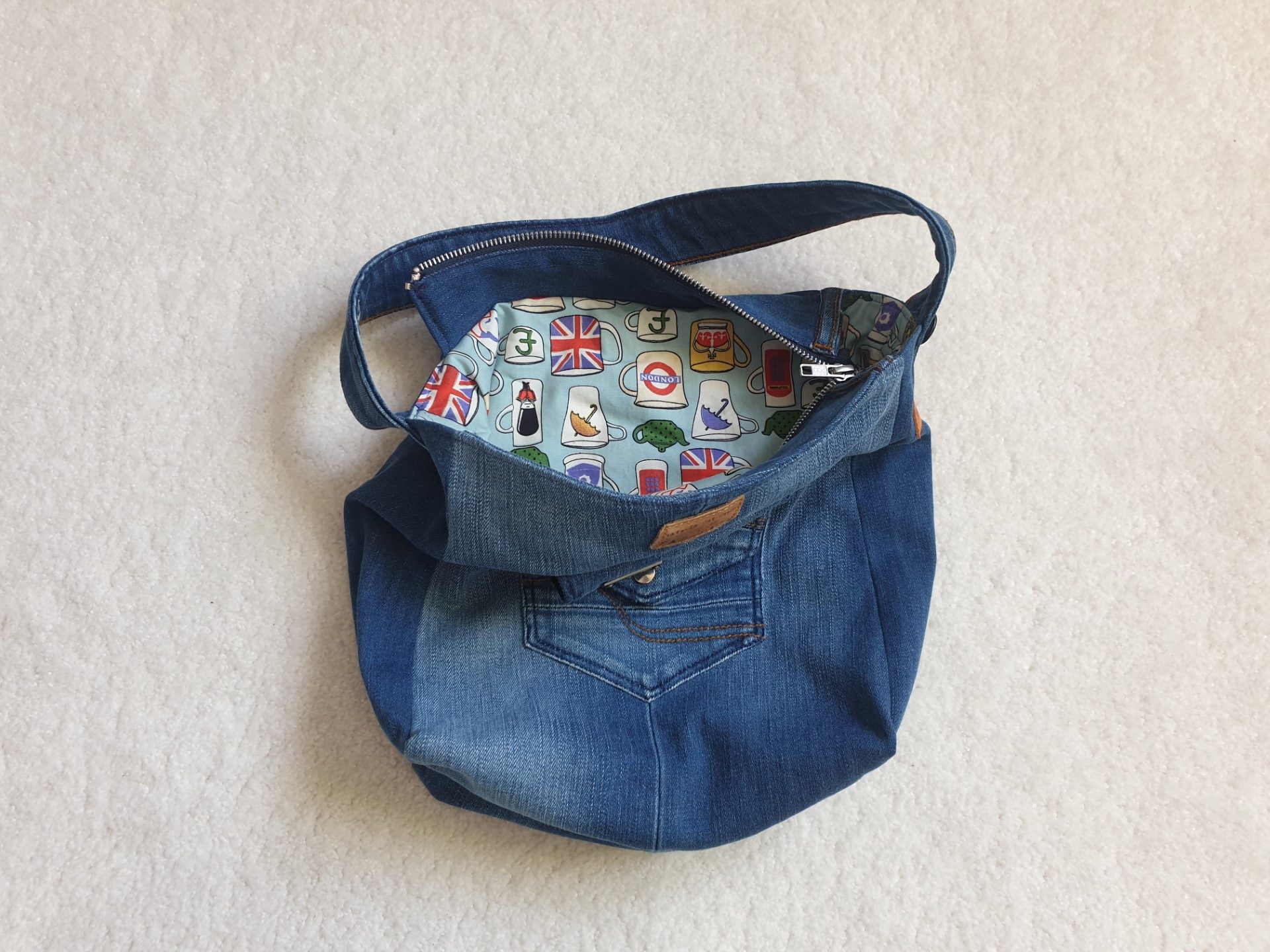 Upcycled Handmade Re-worked Denim Zipped Bag - Image 4
