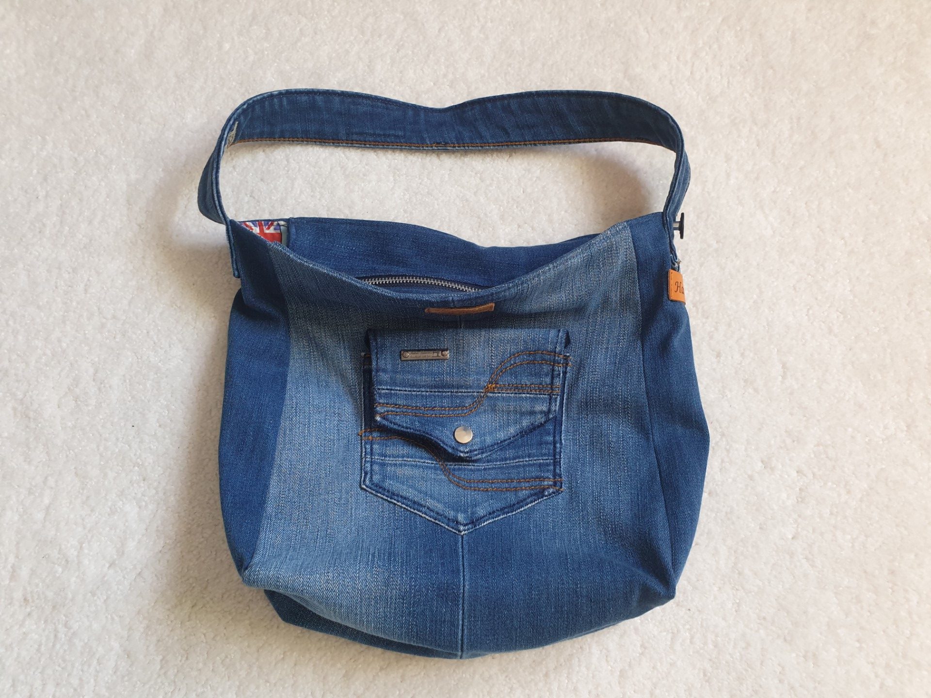 Upcycled Handmade Re-worked Denim Zipped Bag - Image 3