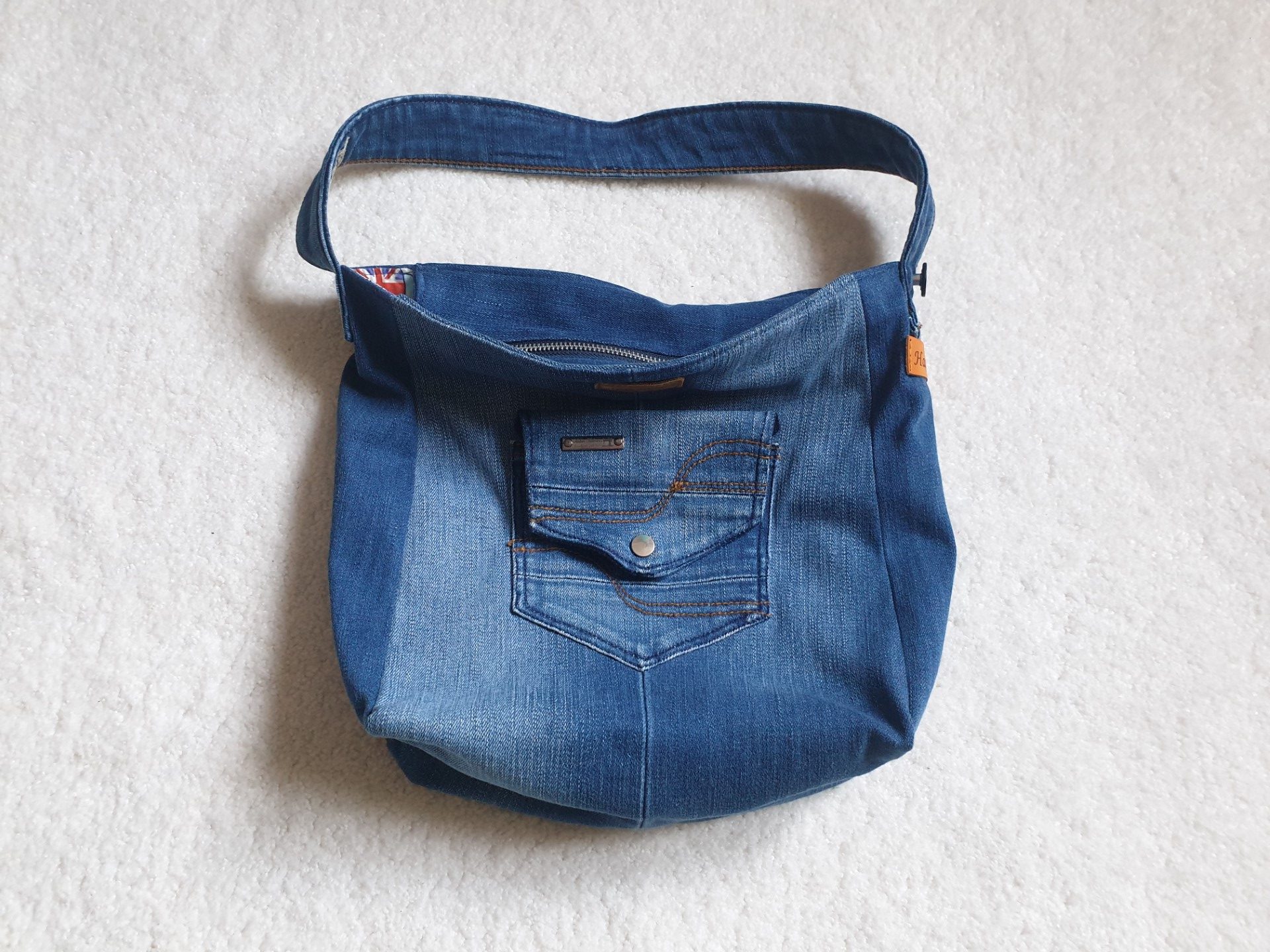 Upcycled Handmade Re-worked Denim Zipped Bag - Image 5