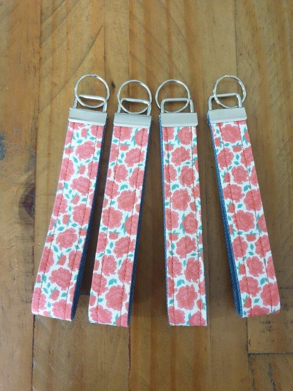 Handmade Rose Print and Denim Wristlet / Keyring - Image 5