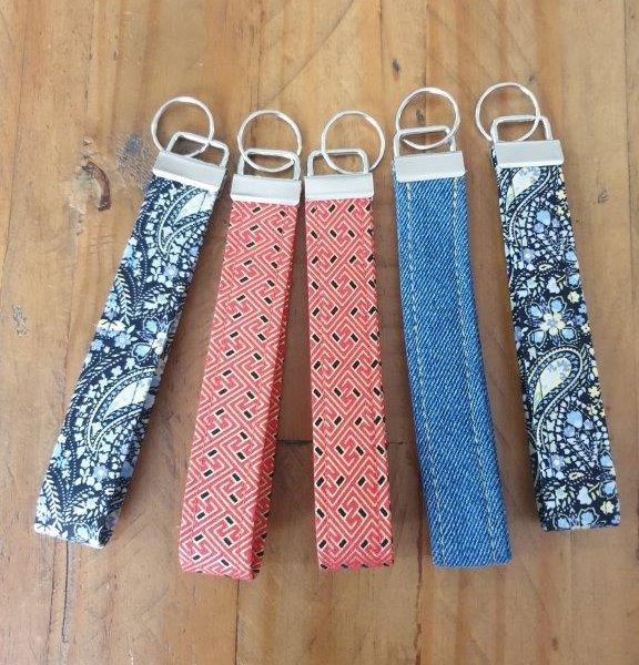 Handmade Paisley Design / Red Geometric Design / Plain Denim Wristlet / Keyring