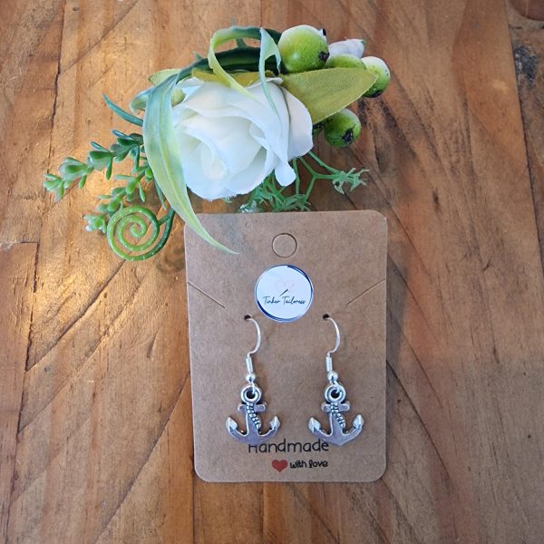 Handmade Antique Silver Anchor Drop Earrings