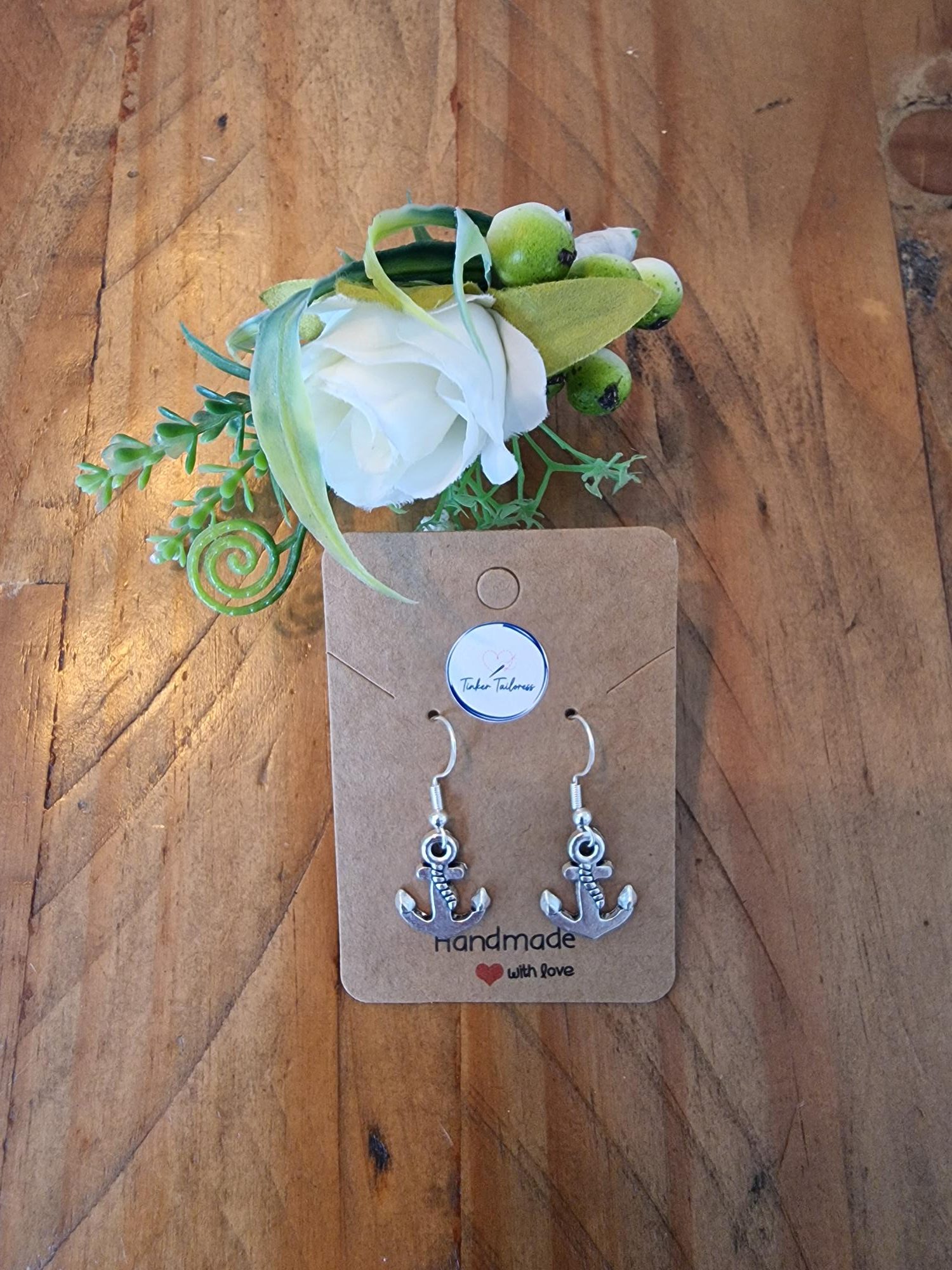 Handmade Antique Silver Anchor Drop Earrings