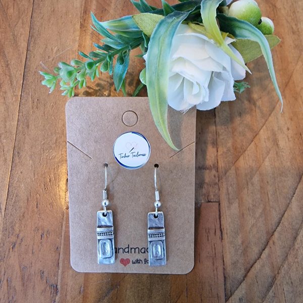 Handmade Antique Silver Rectangular Drop Earrings