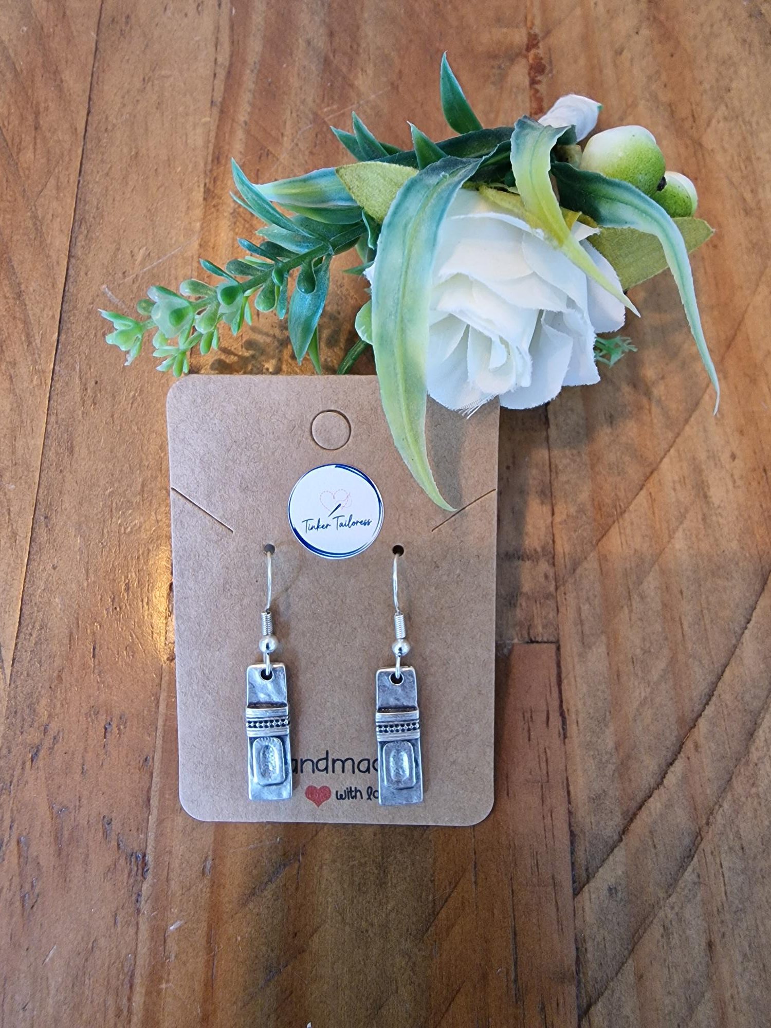 Handmade Antique Silver Rectangular Drop Earrings