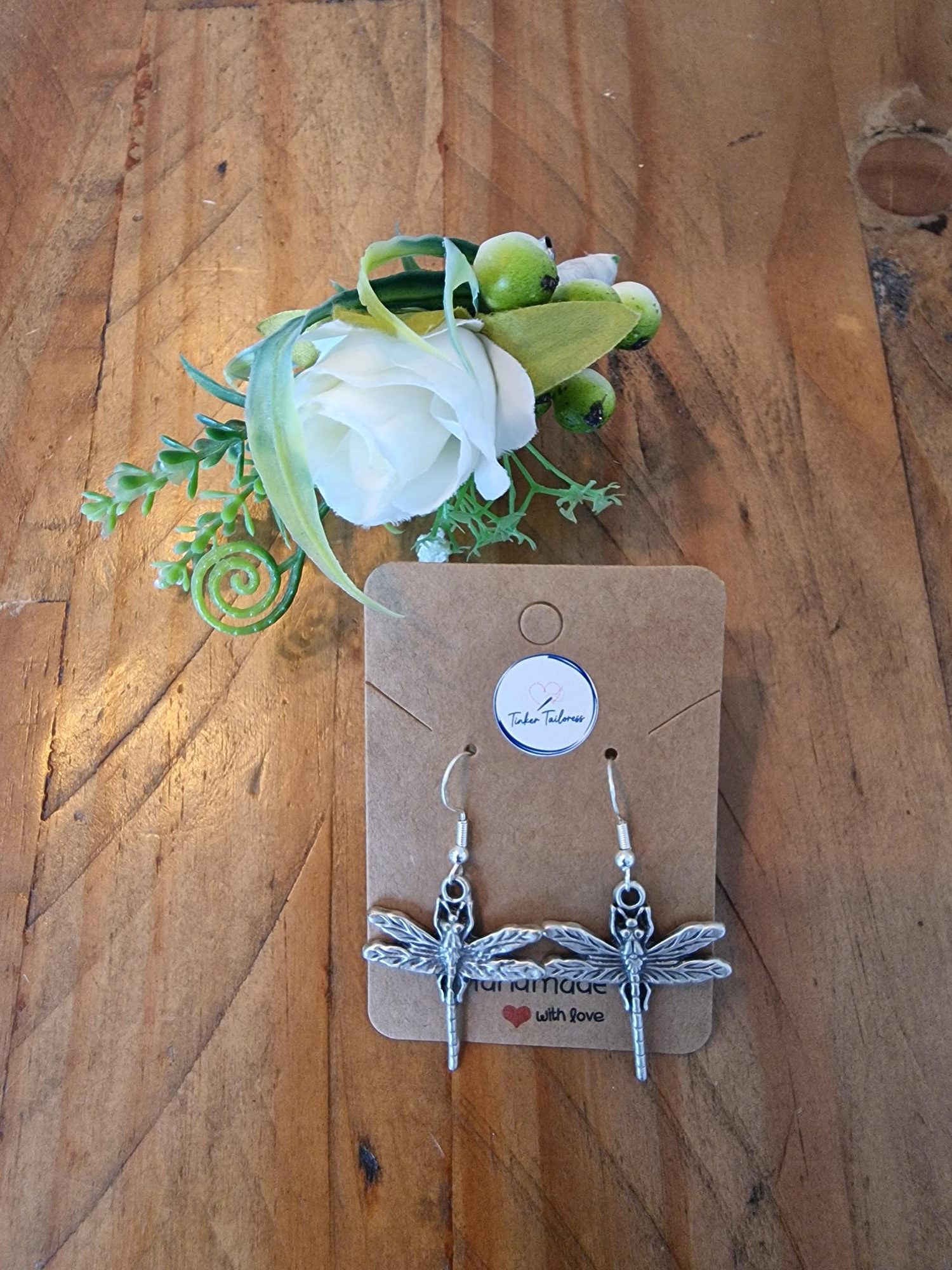 Handmade Antique Silver Dragonfly Earrings