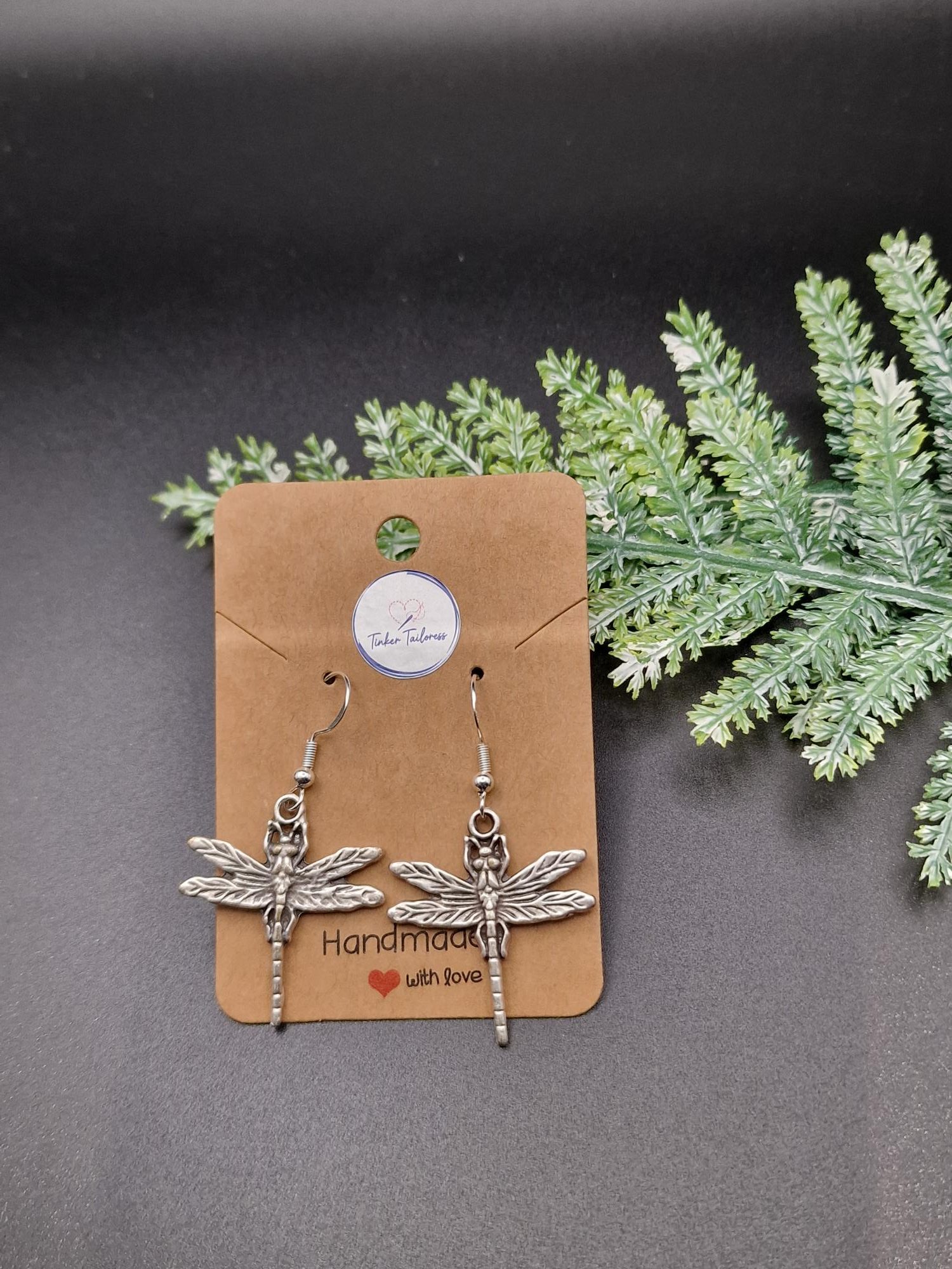 Handmade Antique Silver Dragonfly Earrings - Image 4