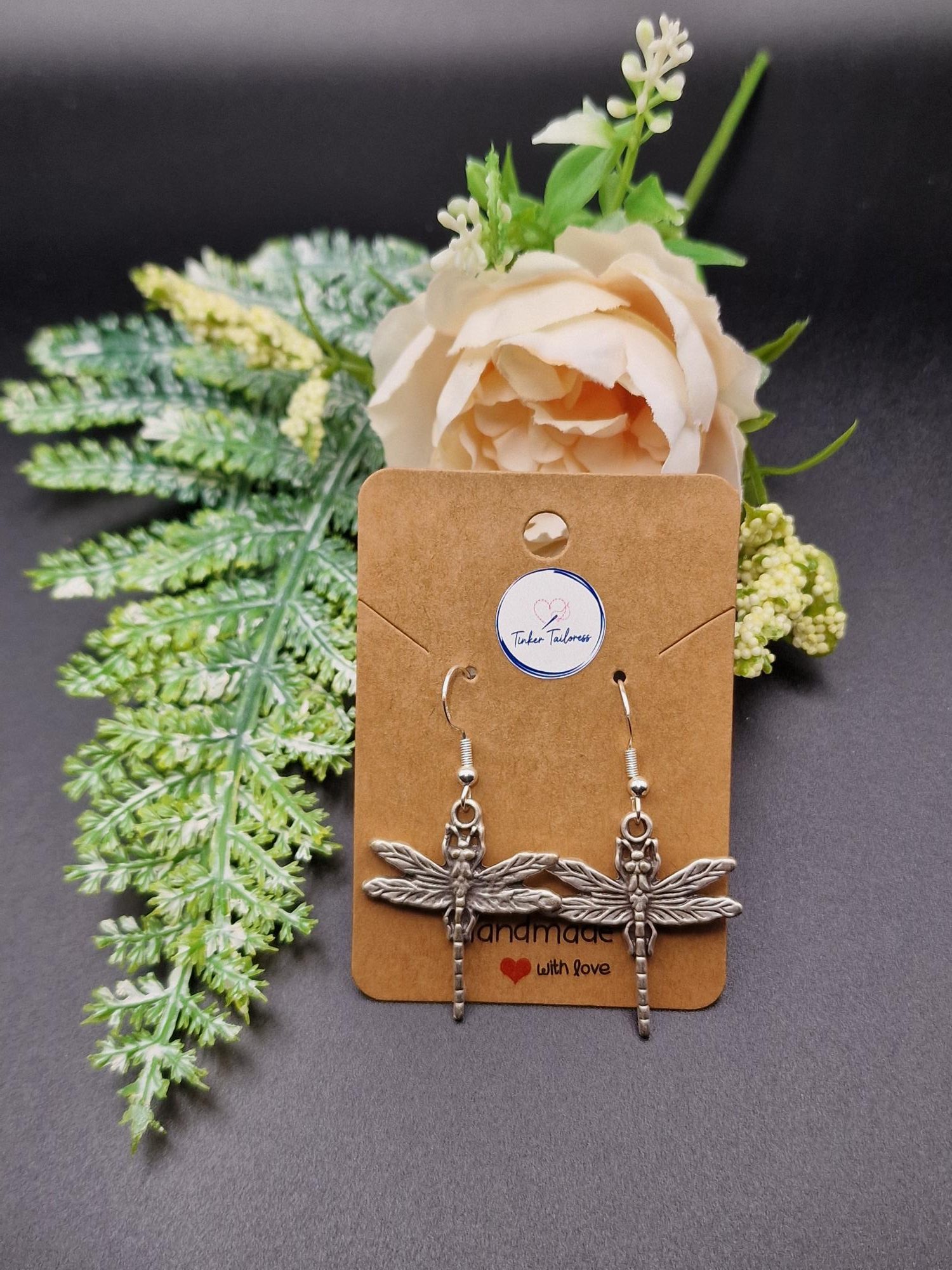Handmade Antique Silver Dragonfly Earrings - Image 5