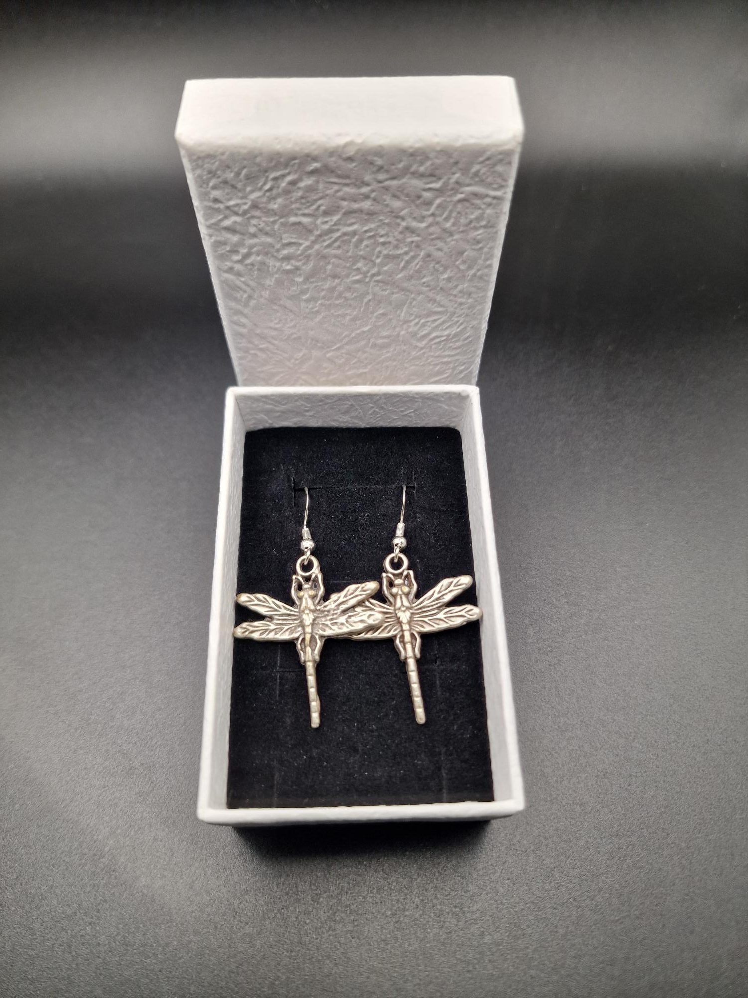 Handmade Antique Silver Dragonfly Earrings - Image 3