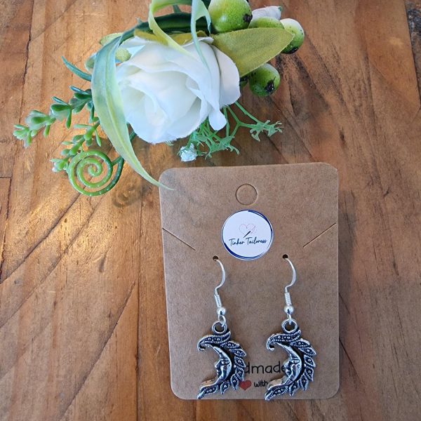 Handmade Antique Silver Sleeping Moon Face Drop Earrings