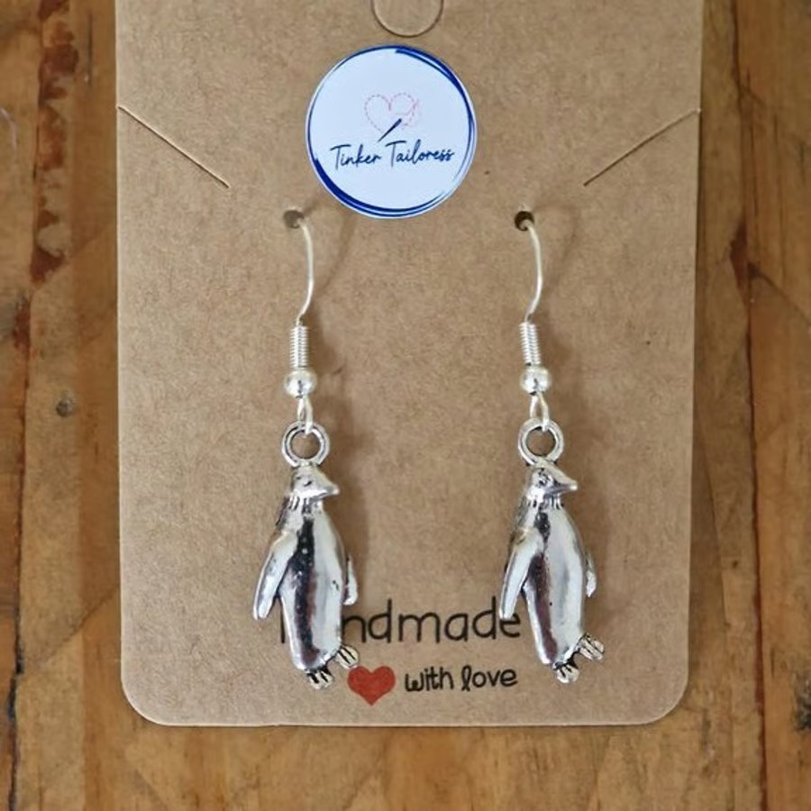 Handmade Antique Silver Penguin Drop Earrings - Image 3