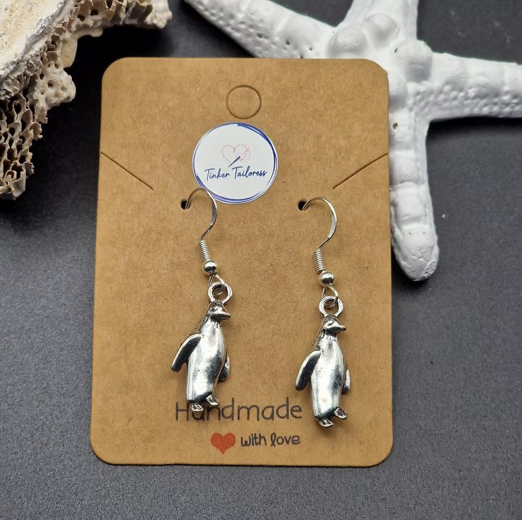 Handmade Antique Silver Penguin Drop Earrings - Image 4