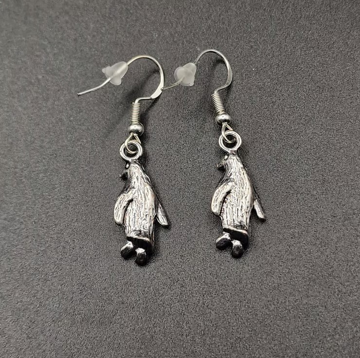 Handmade Antique Silver Penguin Drop Earrings - Image 5