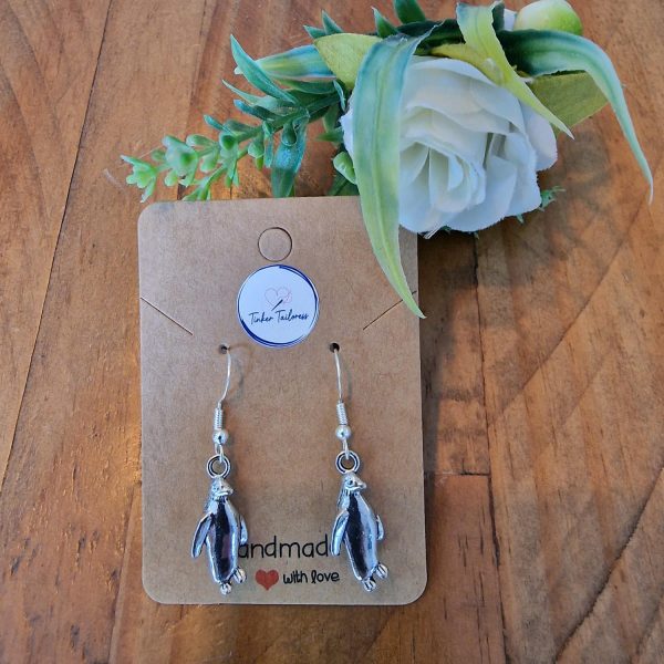 Handmade Antique Silver Penguin Drop Earrings