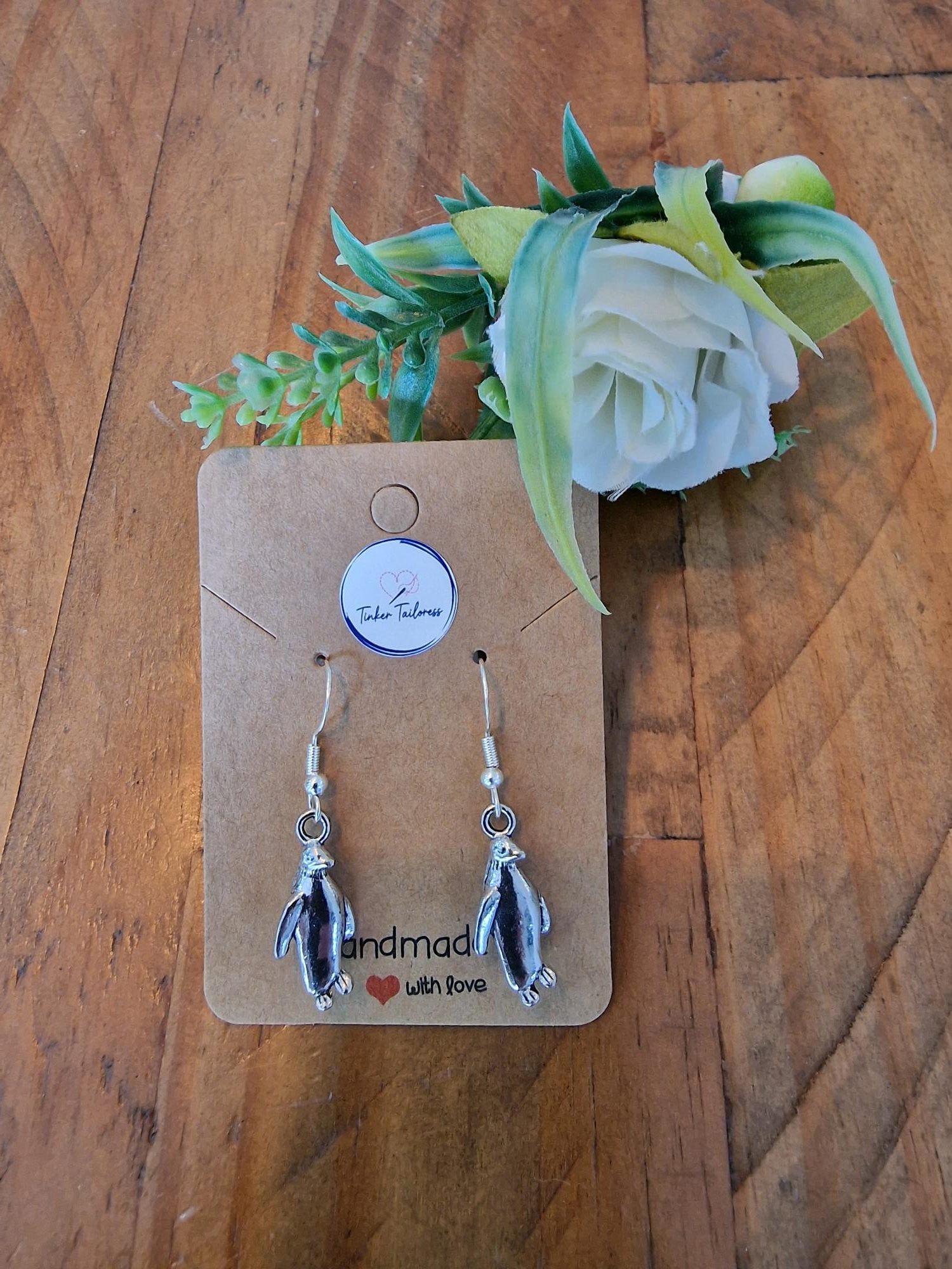 Handmade Antique Silver Penguin Drop Earrings
