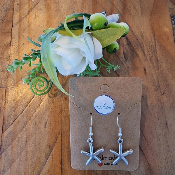 Handmade Antique Silver Starfish Drop Earrings