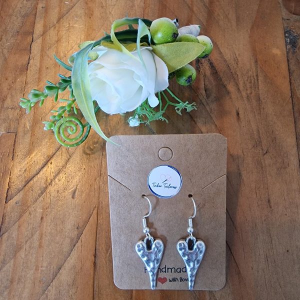Handmade Antique Silver Hammered Heart Drop Earrings