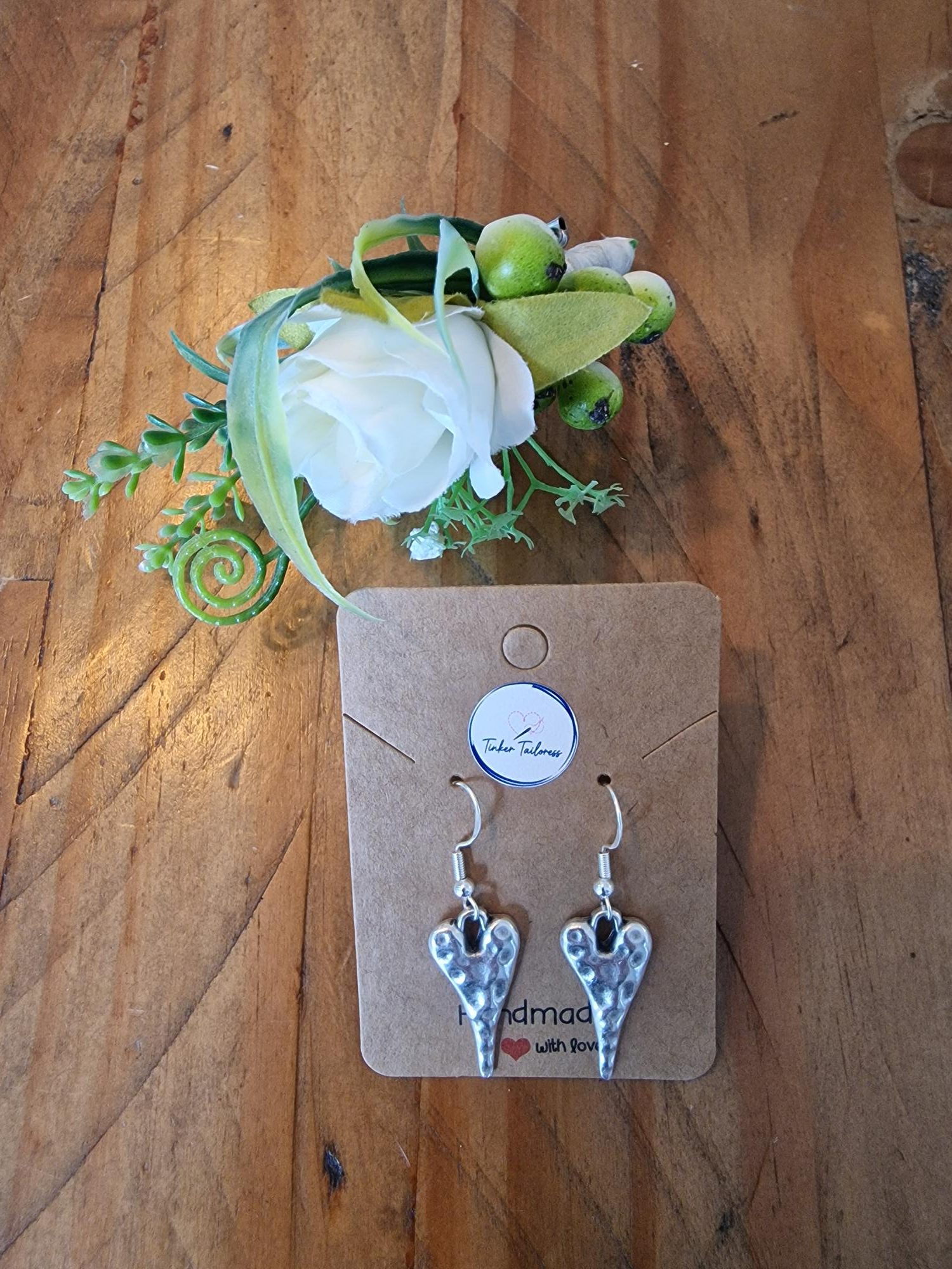 Handmade Antique Silver Hammered Heart Drop Earrings