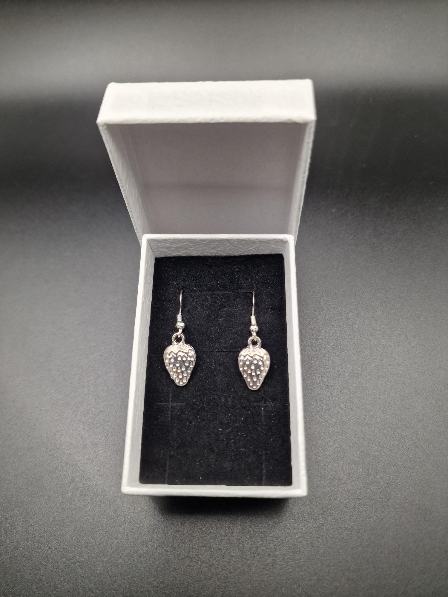 Handmade Silver Strawberry Drop Earrings - Image 2