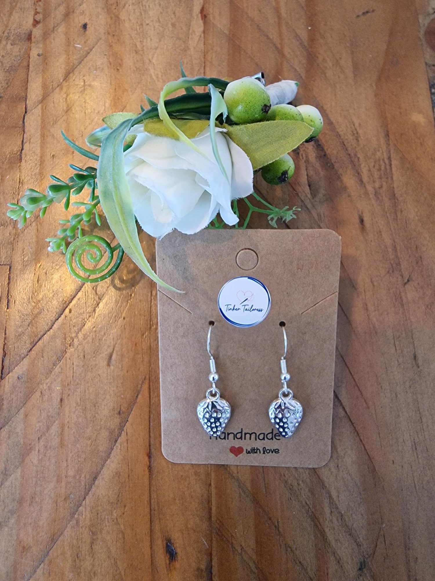 Handmade Silver Strawberry Drop Earrings