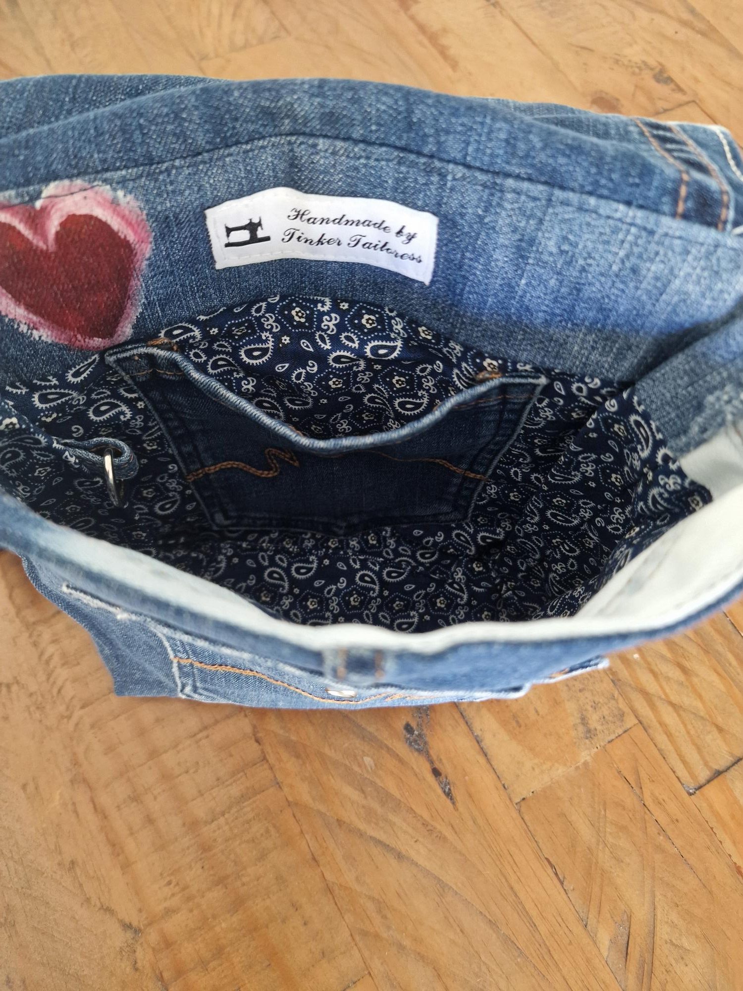 Handmade Alien & Moon Phases Denim Crossbody Bag - Image 5