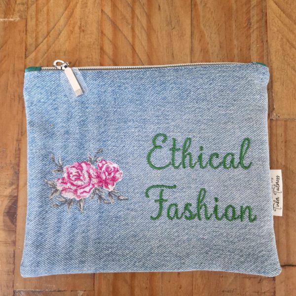 Handmade Upcycled Denim Zipped Purse – Pink Heart & Ethical Fashion
