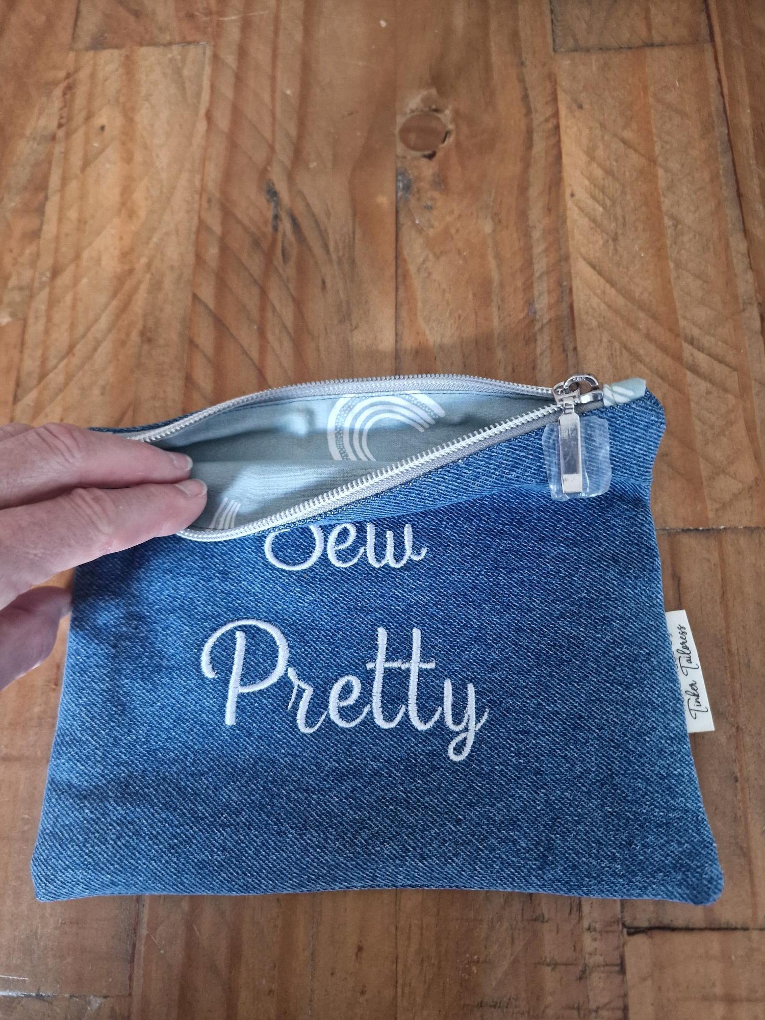 Handmade 'Sew Pretty' Upcycled Denim Zipped Purse - Image 4