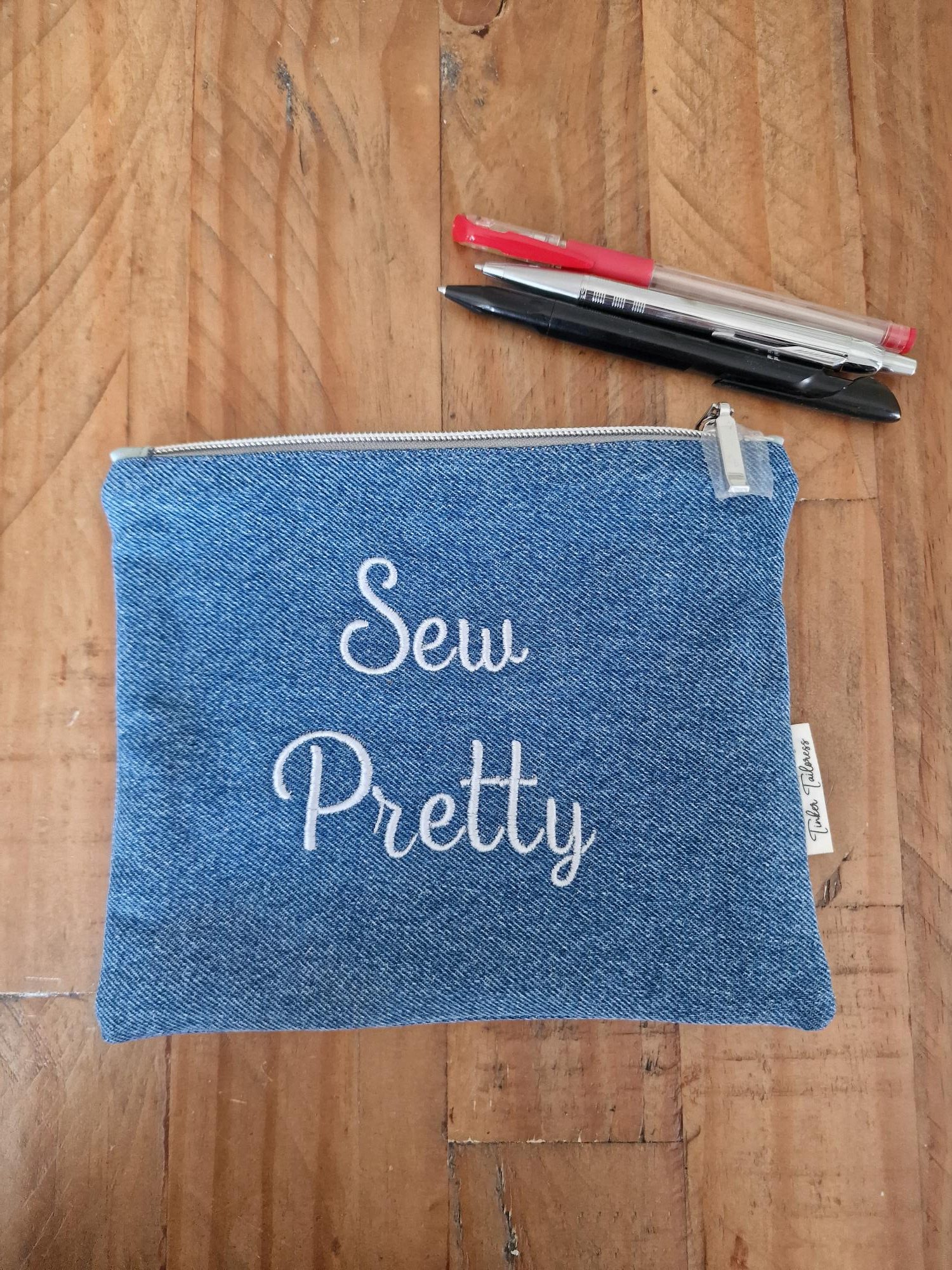 Handmade 'Sew Pretty' Upcycled Denim Zipped Purse - Image 2