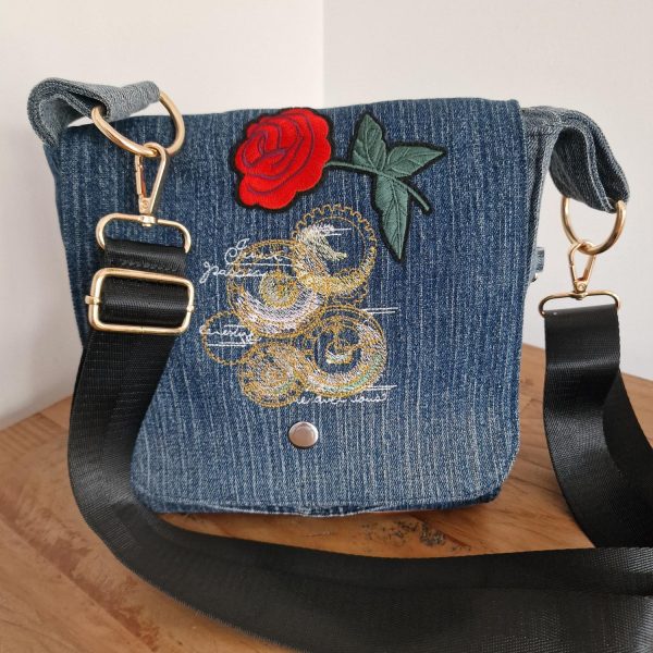 Handmade Parisian Clockwork Upcycled Denim Crossbody Bag