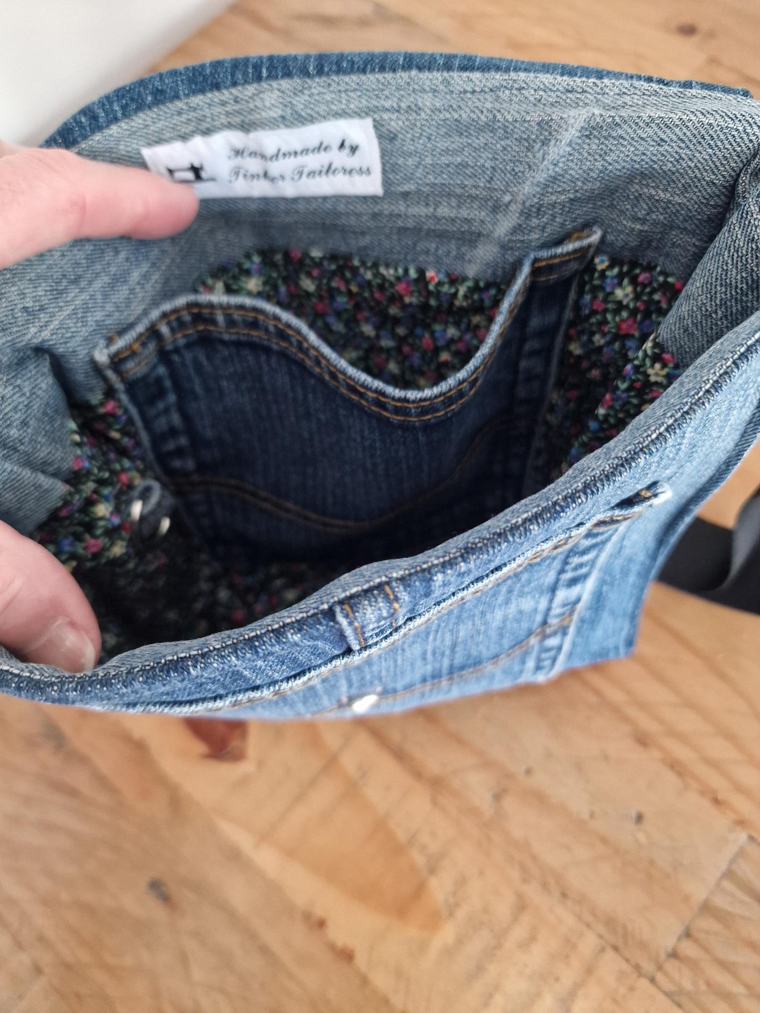Handmade Parisian Clockwork Upcycled Denim Crossbody Bag - Image 4