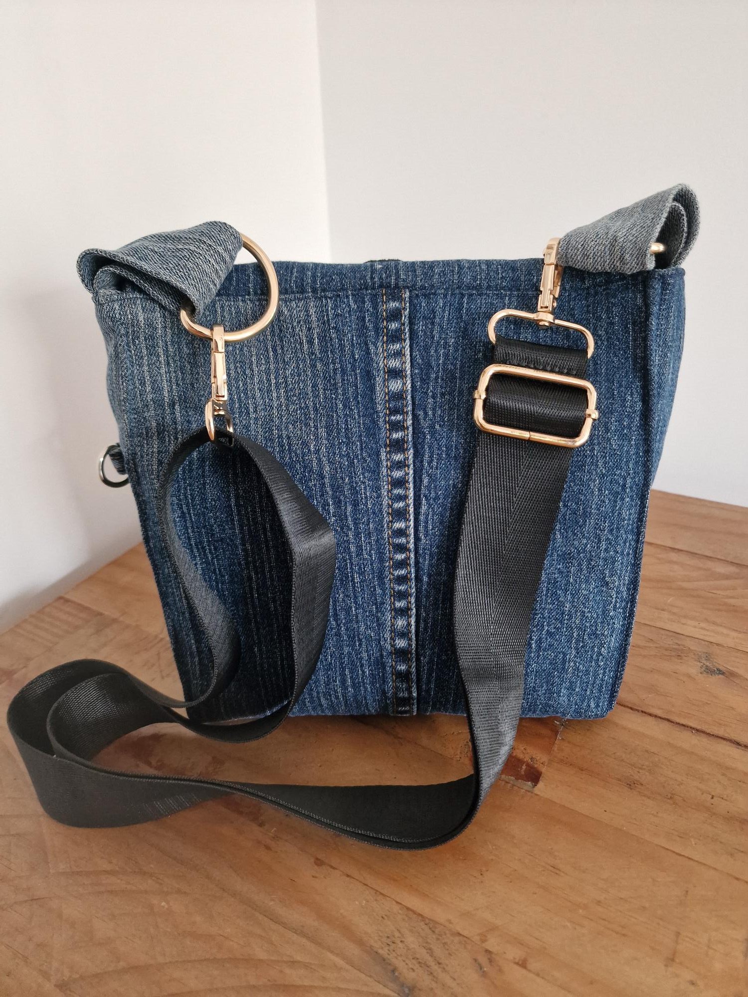 Handmade Parisian Clockwork Upcycled Denim Crossbody Bag - Image 5