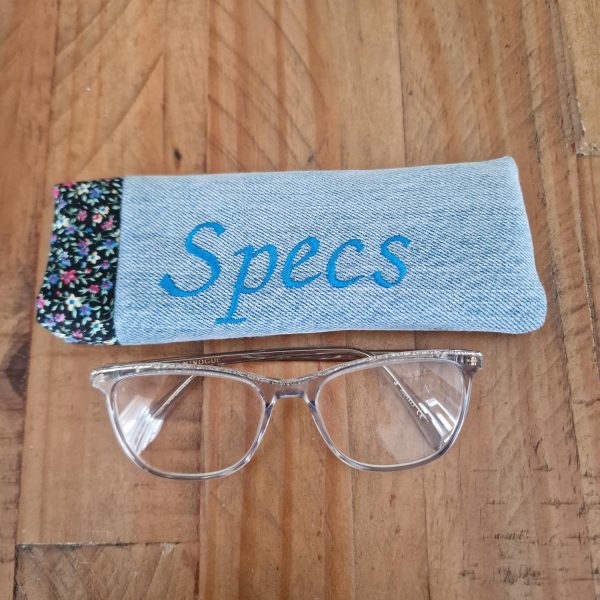 Handmade Pale Blue Upcycled Denim 'Specs' Glasses Case