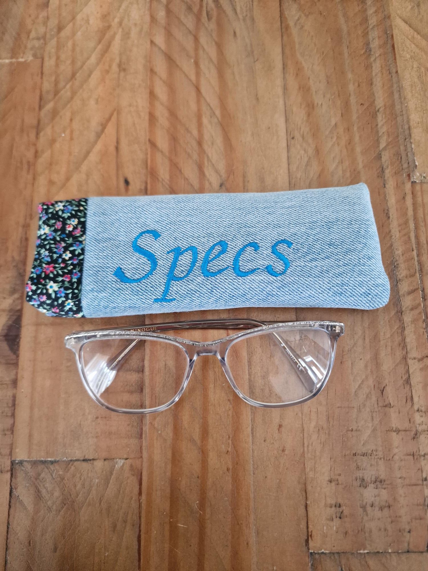Handmade Pale Blue Upcycled Denim 'Specs' Glasses Case