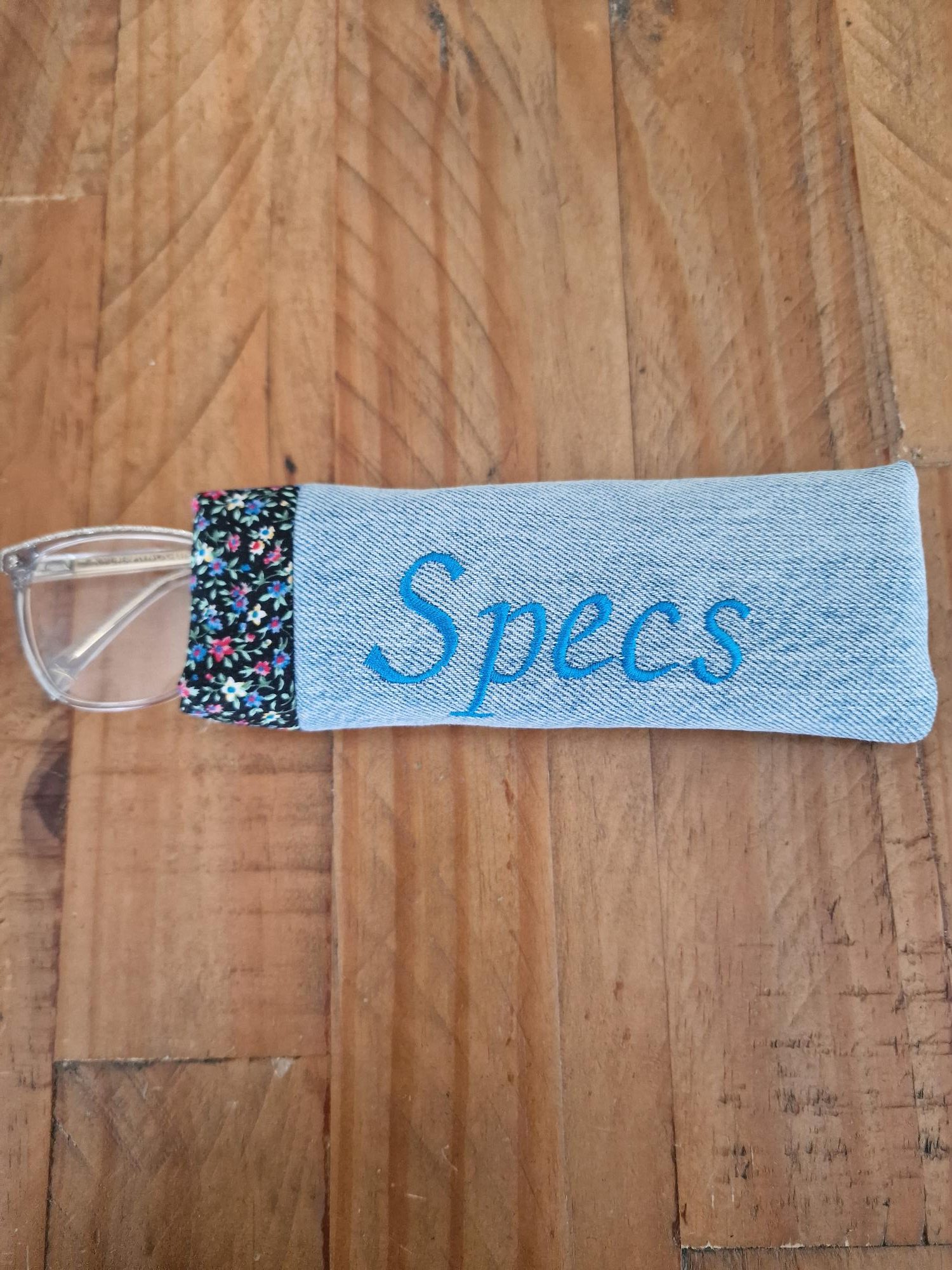 Handmade Pale Blue Upcycled Denim 'Specs' Glasses Case - Image 4