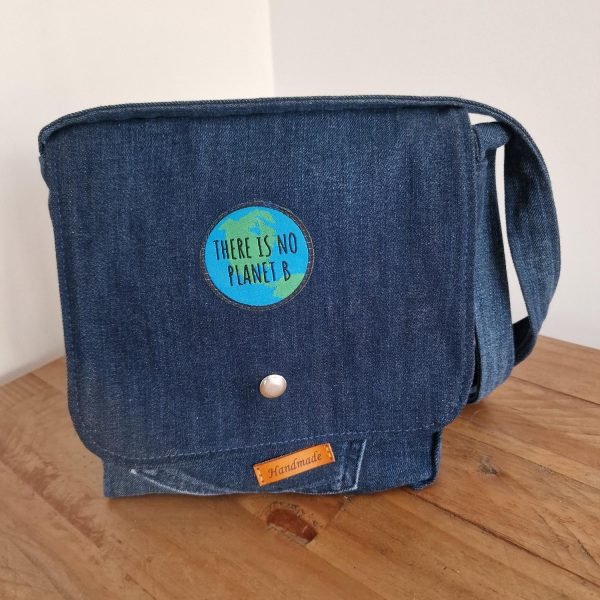 Handmade Upcycled Denim Crossbody Bag - 'There is no Planet B'