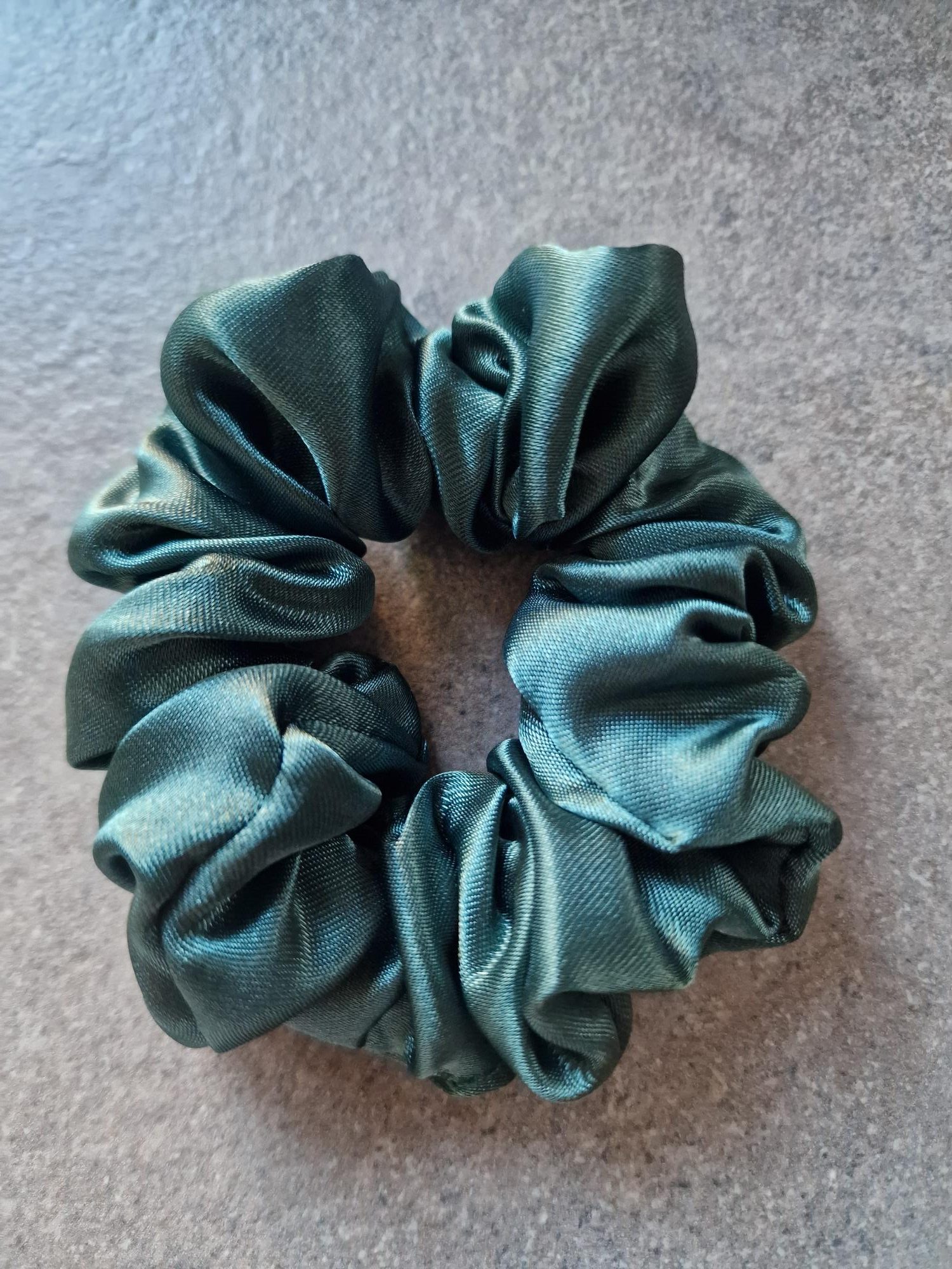 Handmade Bottle Green Satin Scrunchie - Classic Size - Image 2