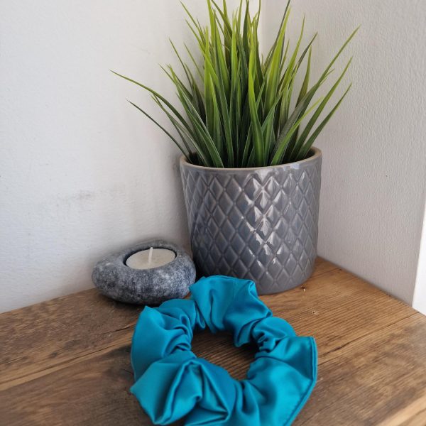 Handmade Turquoise Satin Scrunchie - Classic Size