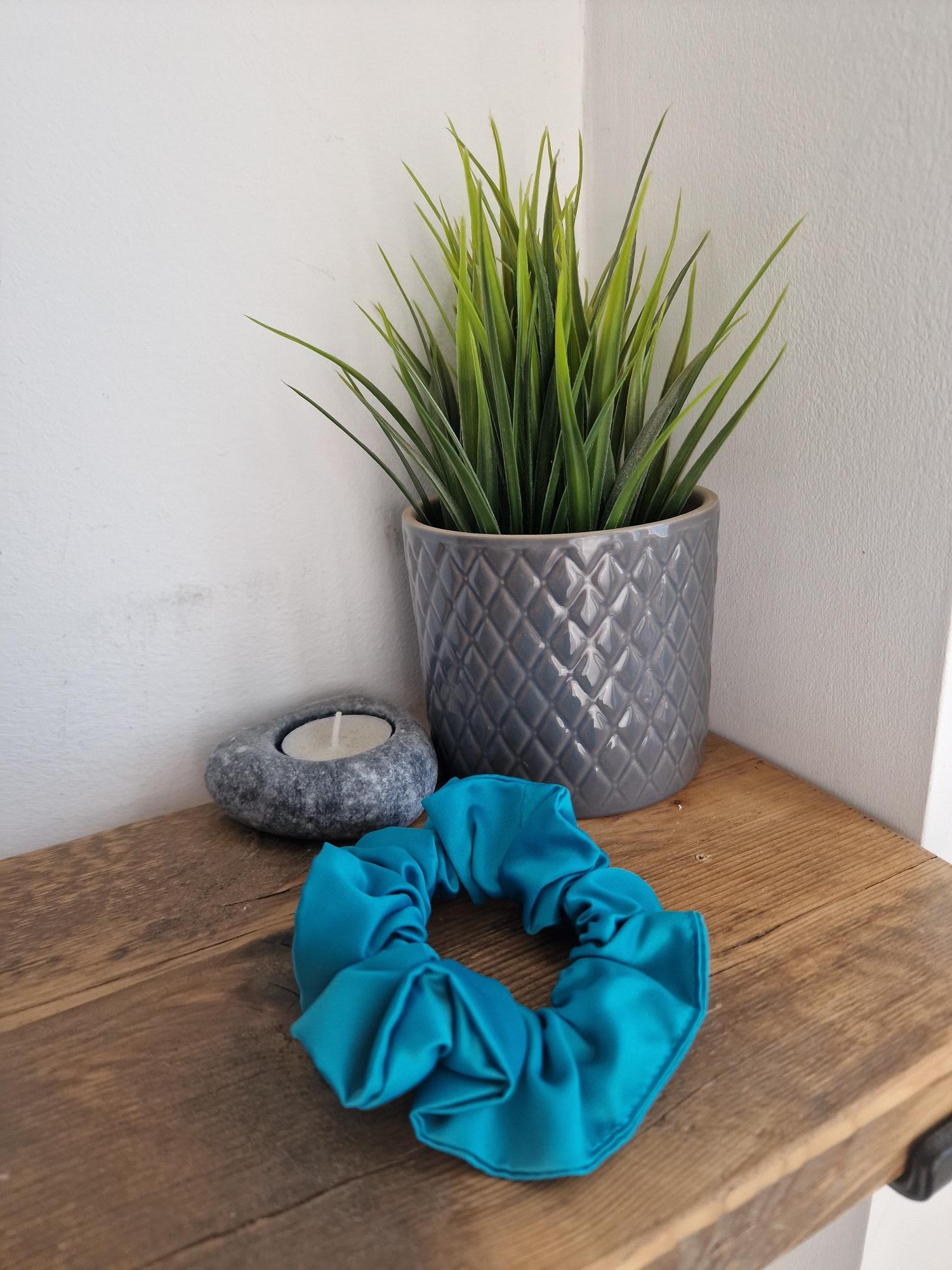 Handmade Turquoise Satin Scrunchie - Classic Size