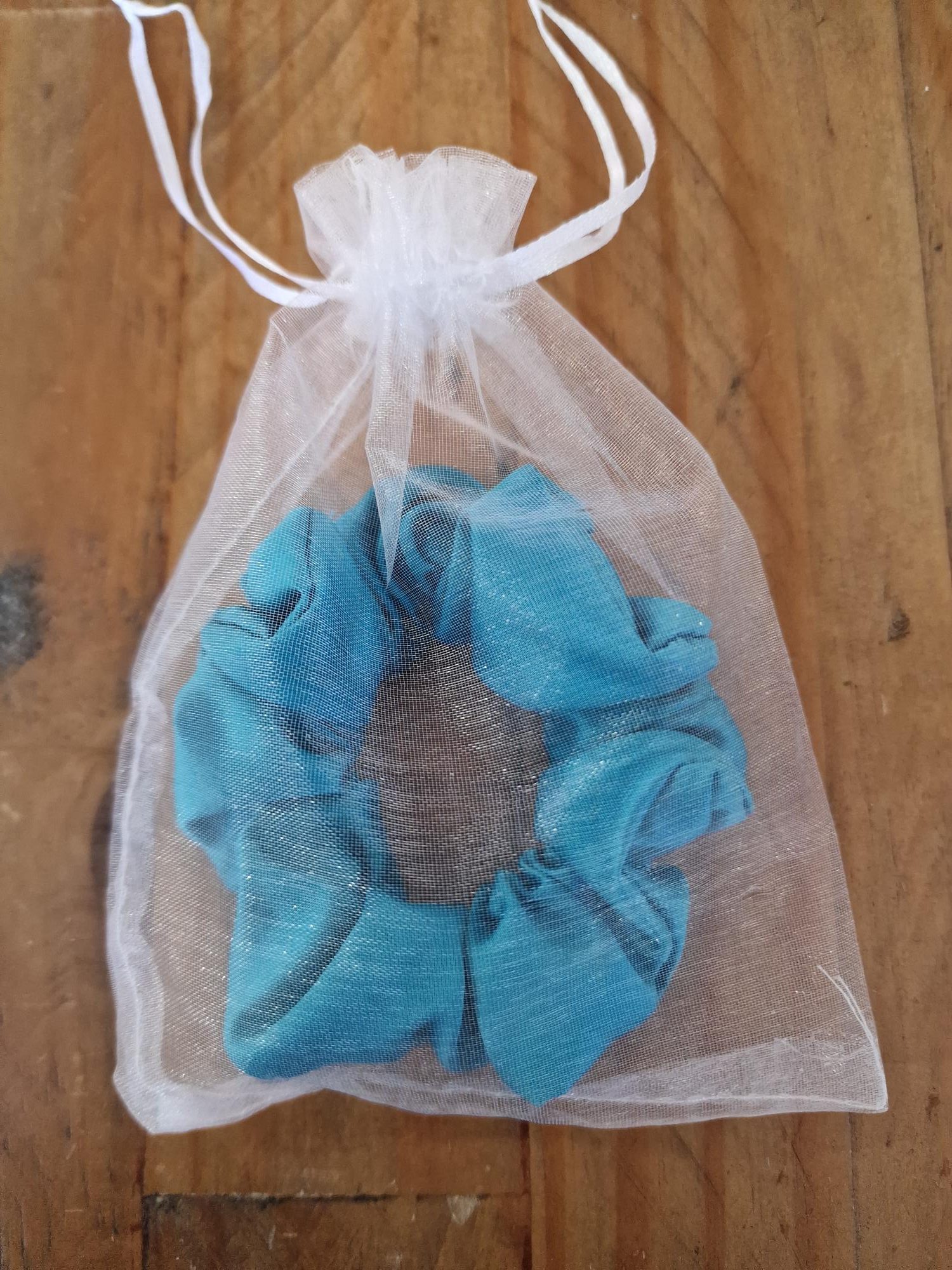 Handmade Turquoise Satin Scrunchie - Classic Size - Image 5