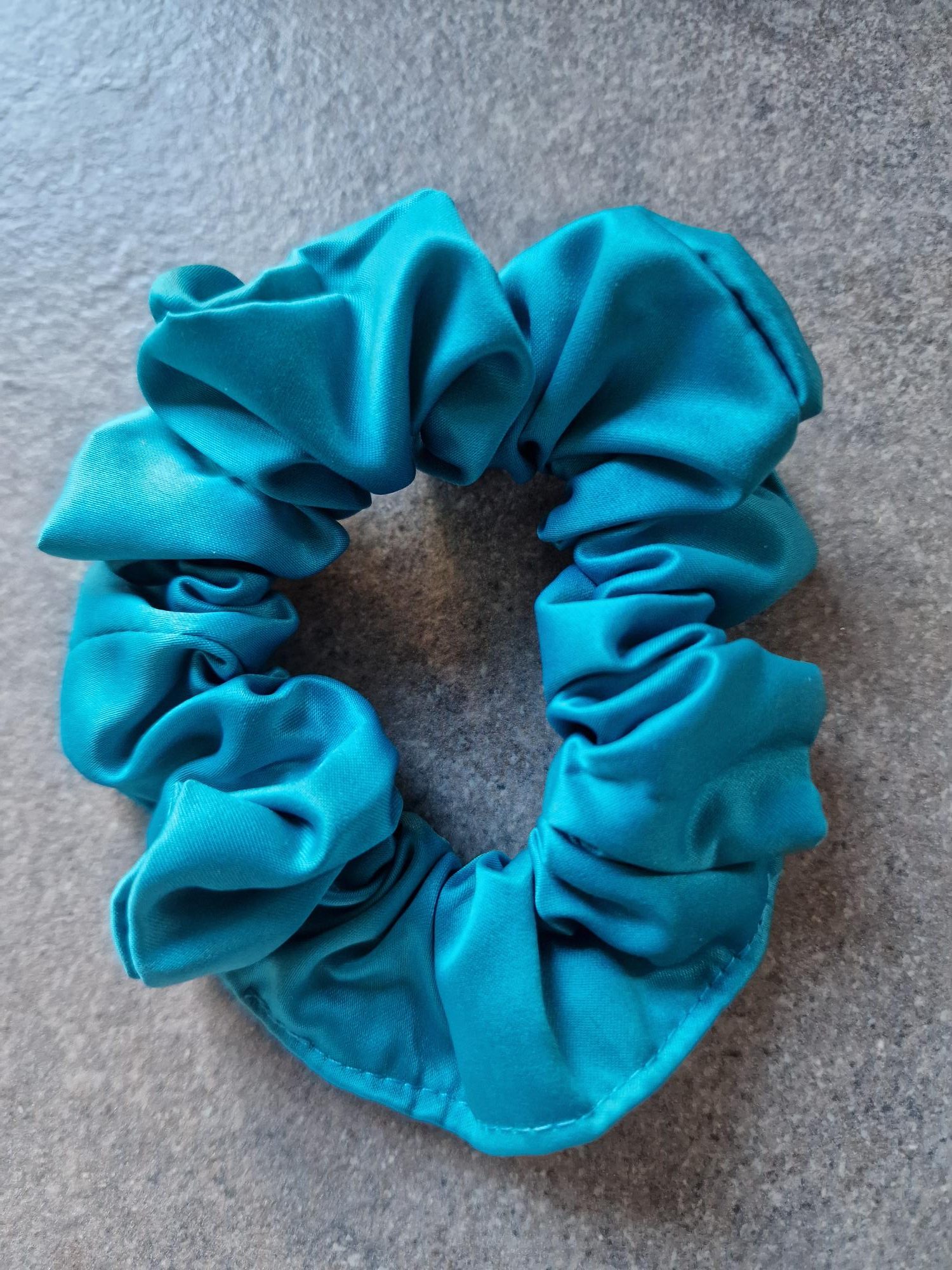 Handmade Turquoise Satin Scrunchie - Classic Size - Image 3